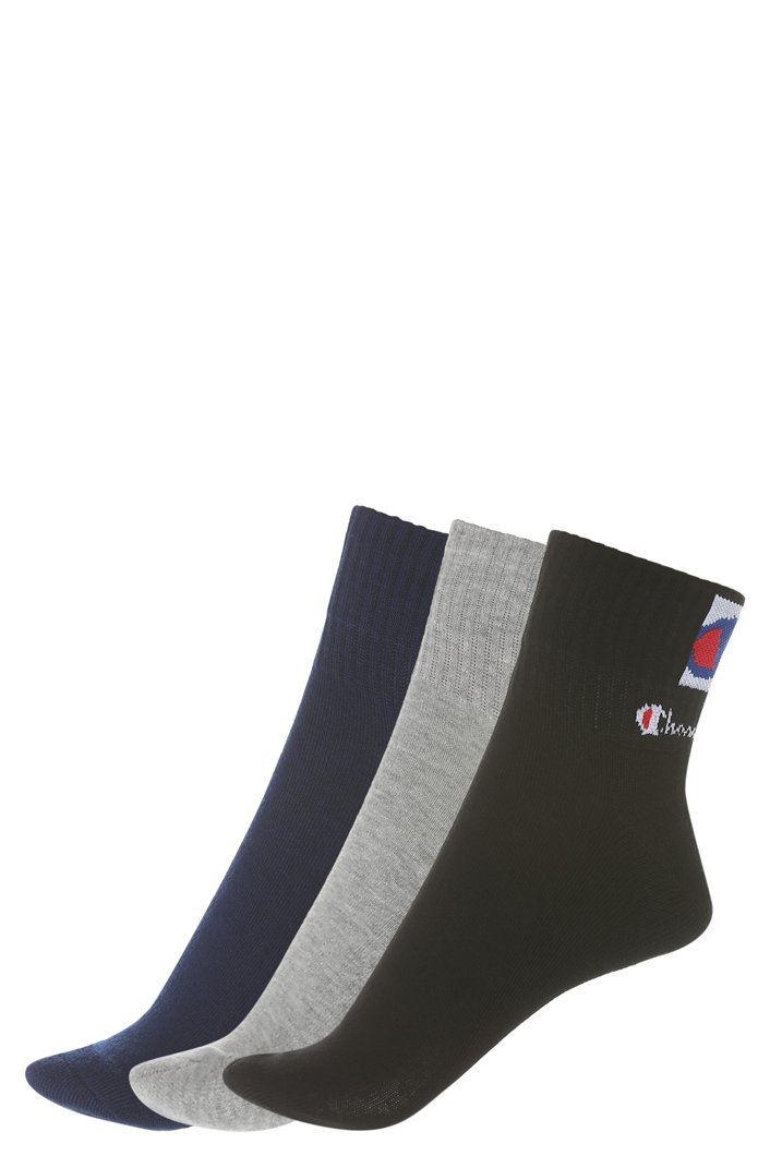 SOCKS 3 PACK - DOUBLE LOGO NAVY/GREY/BLACK