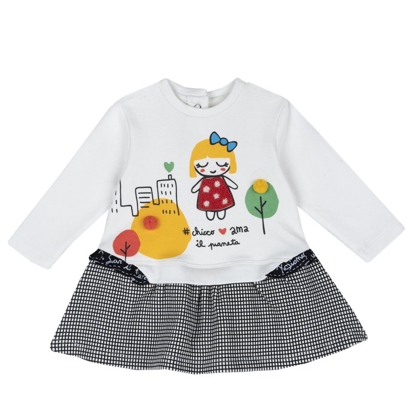 DRESS LONG SLEEVE - WHITE/BLACK