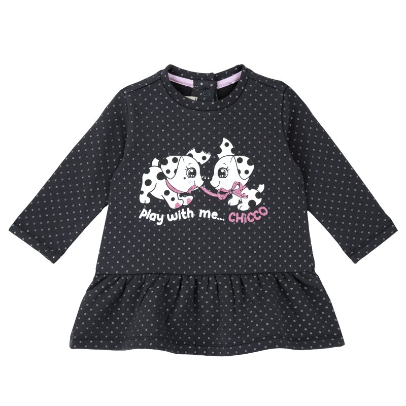 DRESS LONG SLEEVE - GREY PRINTED