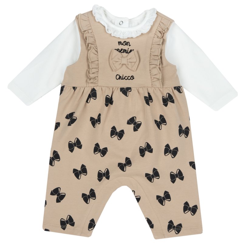 SET 2: BODYSUIT LONG SLLEVE + LONG DUNGAREES - NATURAL PRINTED