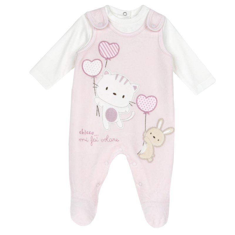 SET 2: SHIRT LONGE SLEEVE + OVERALL - LIGHT PINK