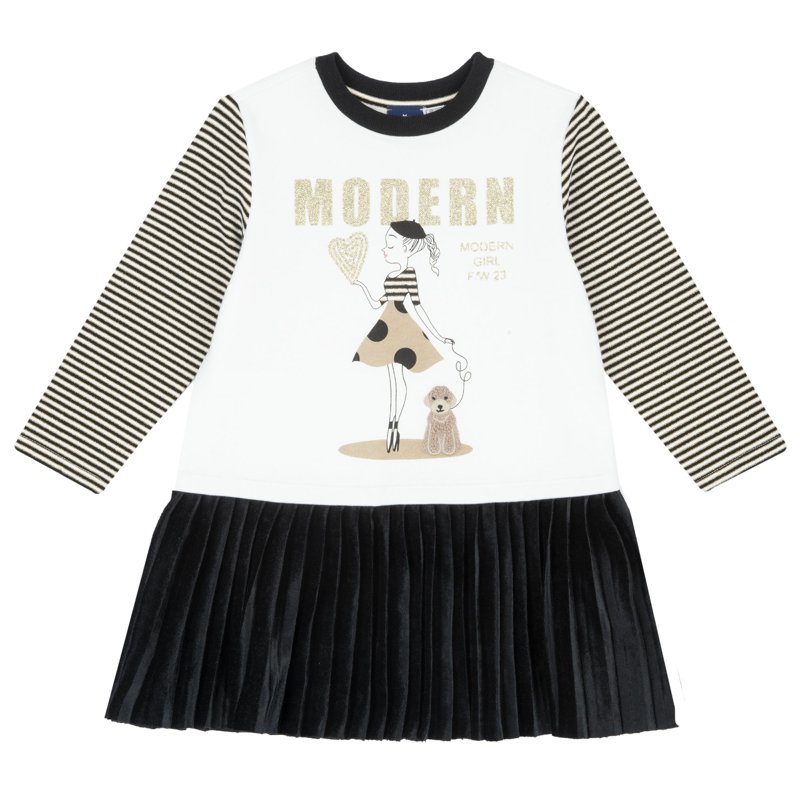 DRESS LONG SLEEVE - WHITE/BLACK