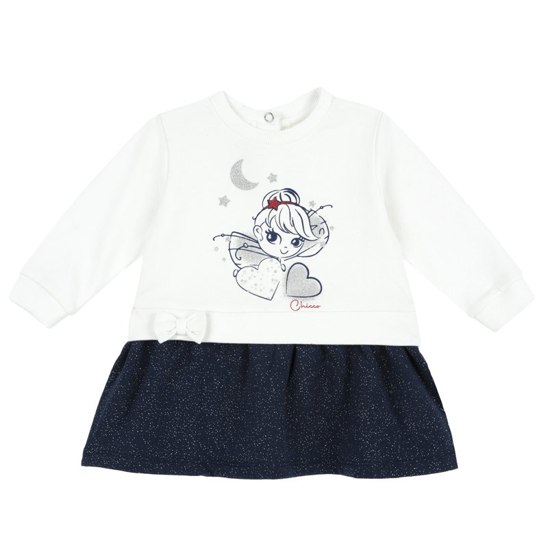 DRESS LONG SLEEVE - WHITE/BLUE