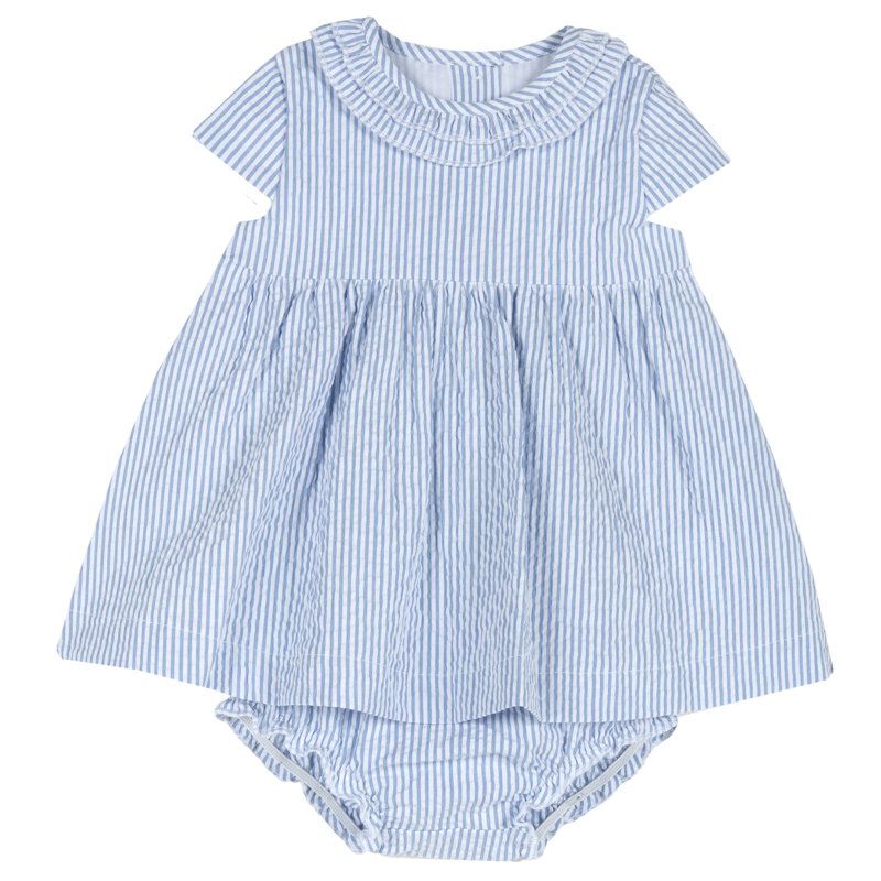 SET 2: DRESS SLEEVELESS + UNDERPANTS - WHITE/LIGHT BLUE