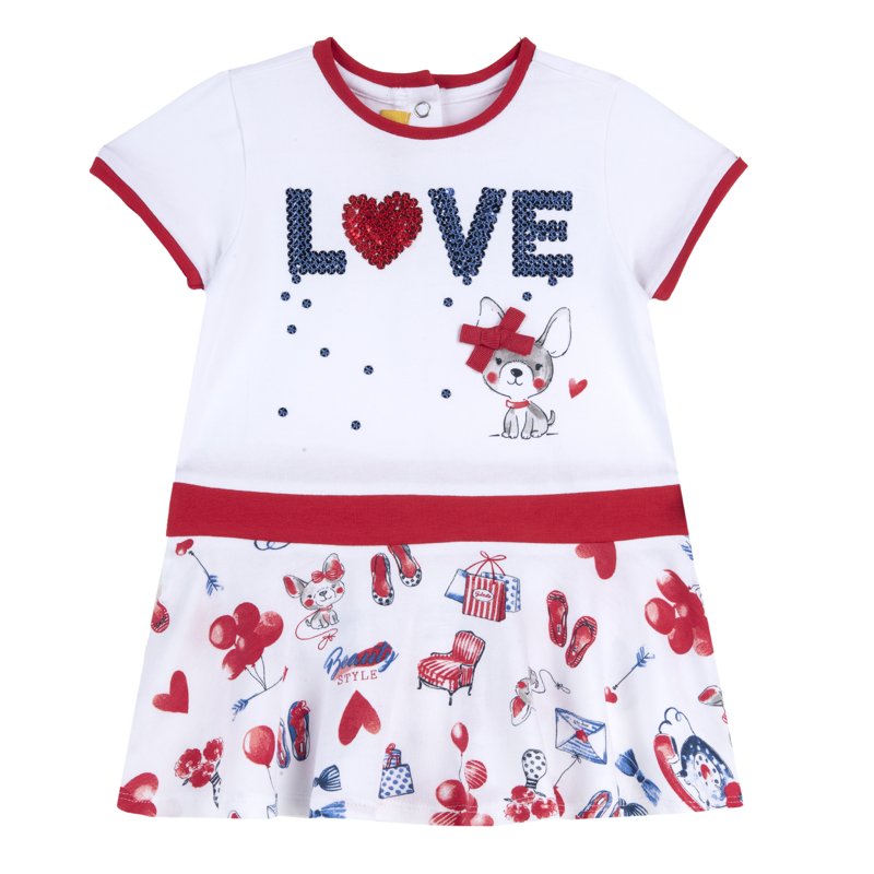 DRESS SHORT SLEEVE - WHITE/RED