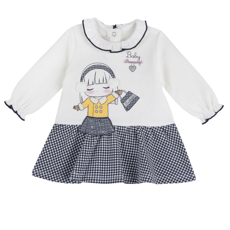 DRESS LONG SLEEVE - WHITE/BLUE