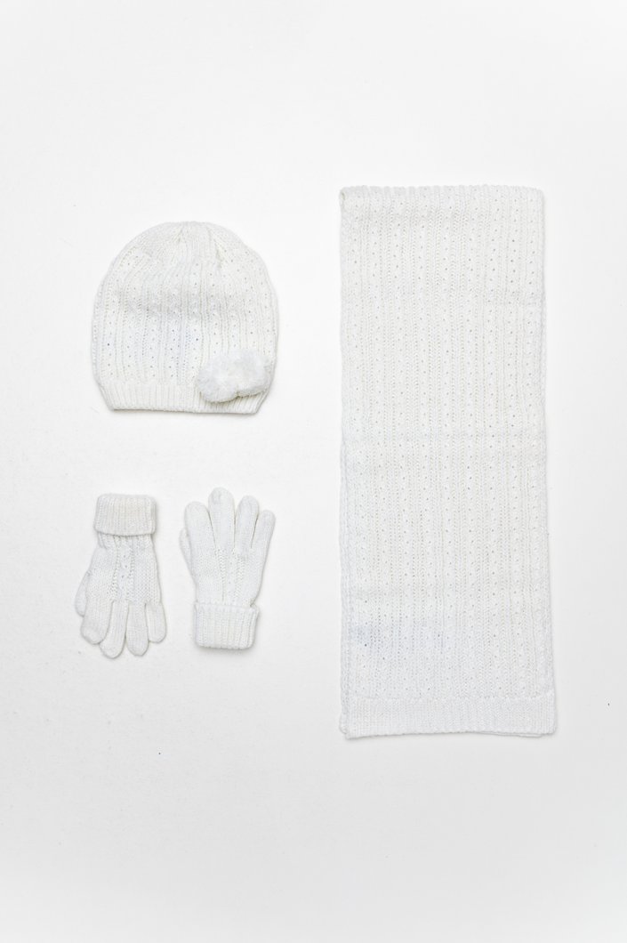SET 3: SCARF + HAT + GLOVES - WHITE