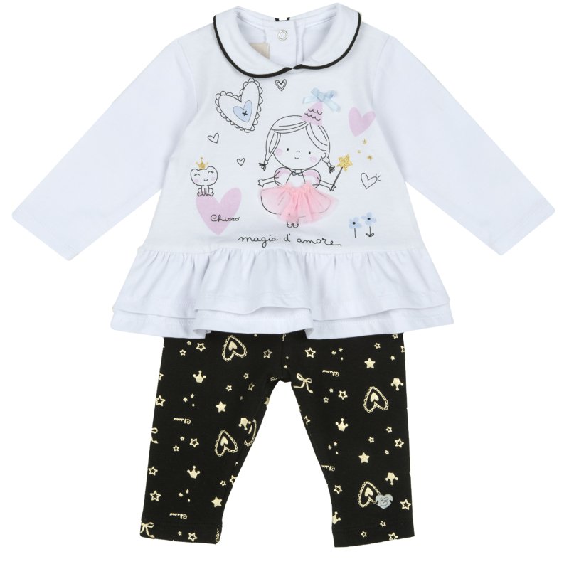 SET 2: T-SHIRT LONG SLEEVE + LEGGINGS - WHITE/BLACK