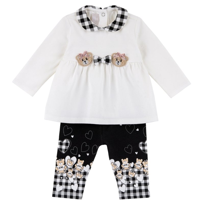 SET 2: T-SHIRT LONG SLEEVE + LEGGINGS - WHITE/BLACK