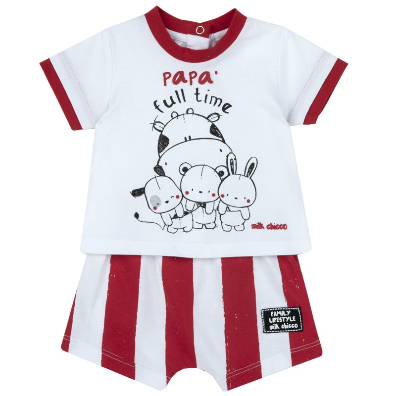 SET 2: T-SHIRT SHORT SLEEVE + SHORTS - WHITE/RED