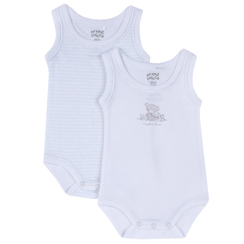 BODYSUIT SLEEVELESS 2 PACK - WHITE/LIGHT BLUE