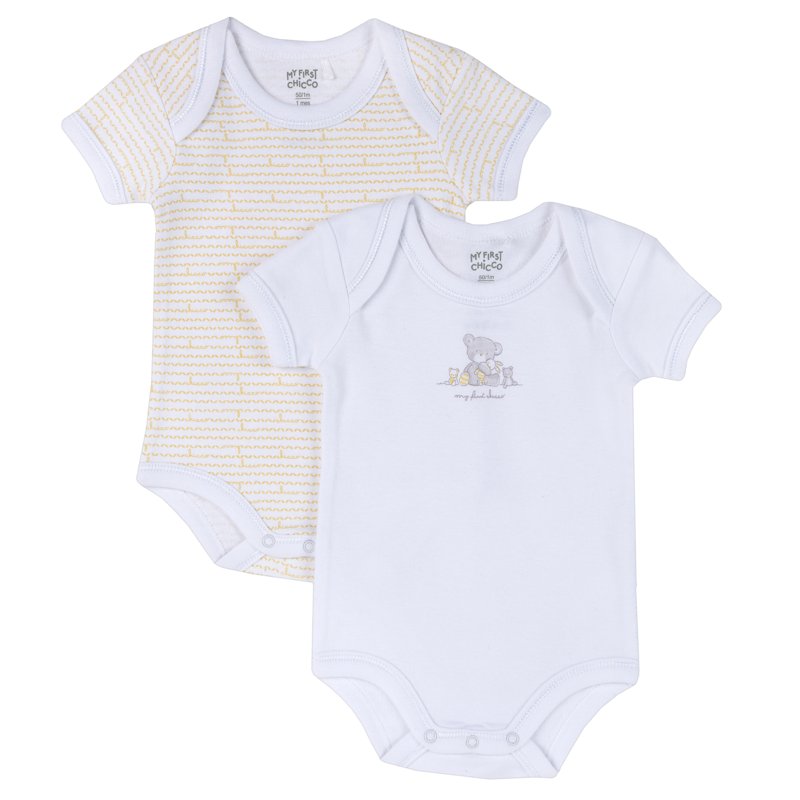 BODYSUIT SHORT SLEEVE 2 PACK - WHITE/YELLOW