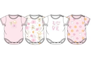 BODYSUIT SHORT SLEEVE 4 PACK - LIGHT PINK