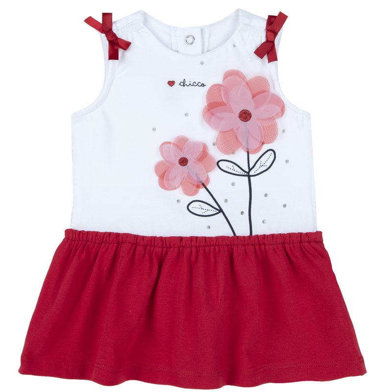 DRESS SLEEVELESS - WHITE/RED