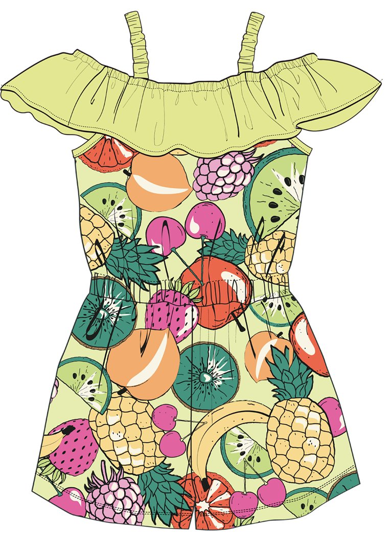 SHORT DUNGAREES - GREEN PRINTED