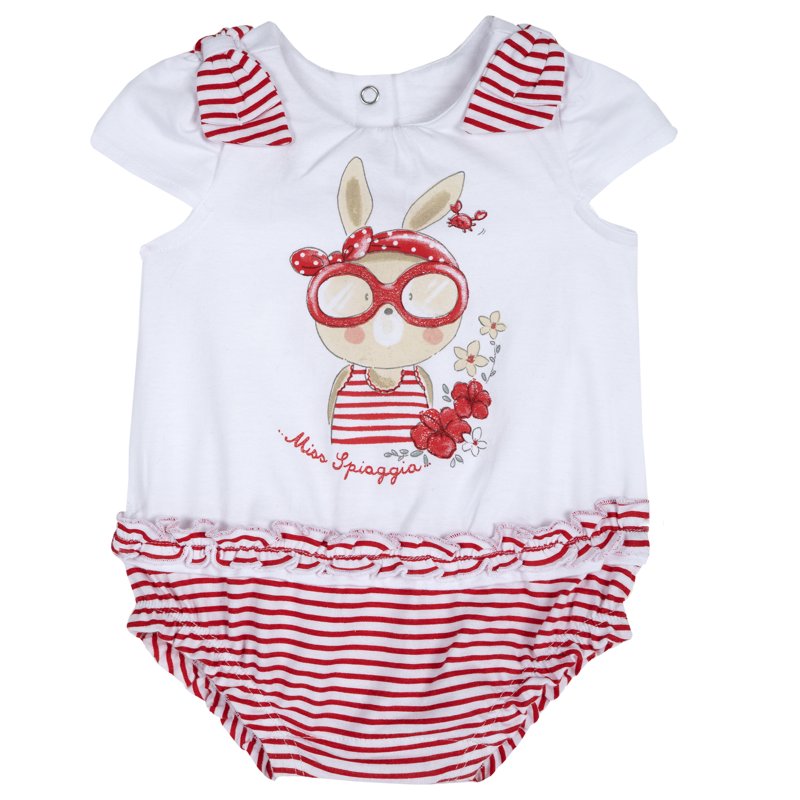 ROMPER SLEEVELESS - WHITE/RED