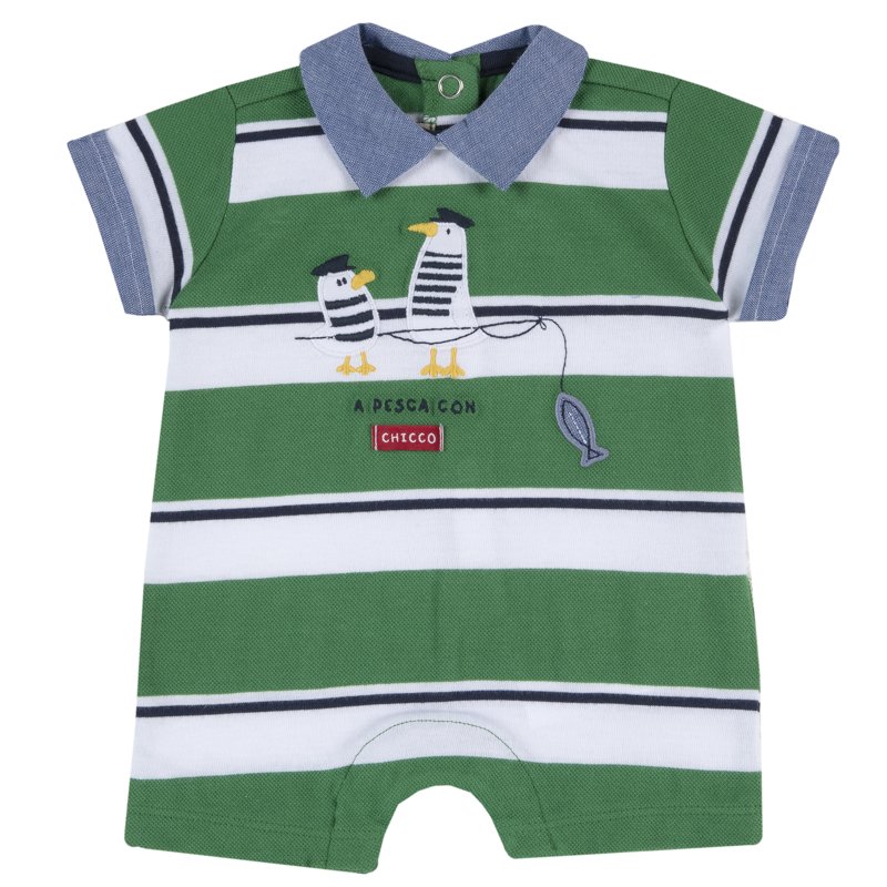 ROMPER SHORT SLEEVE - WHITE/GREEN