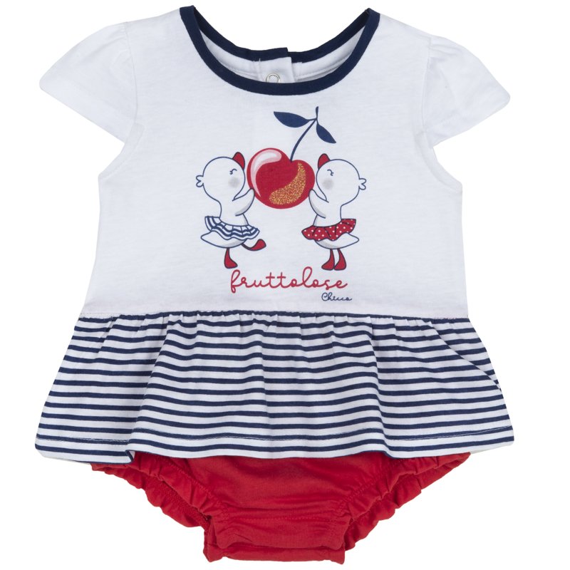 ROMPER SLEEVELESS - WHITE/RED/GREY