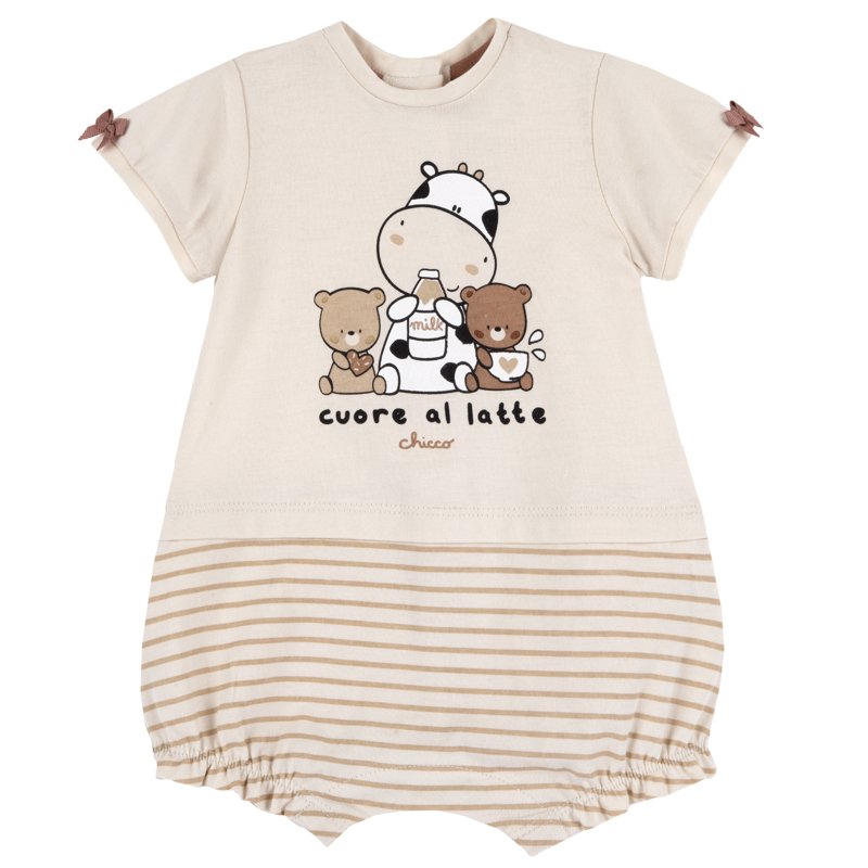 ROMPER SHORT SLEEVE - NATURAL STRIPED