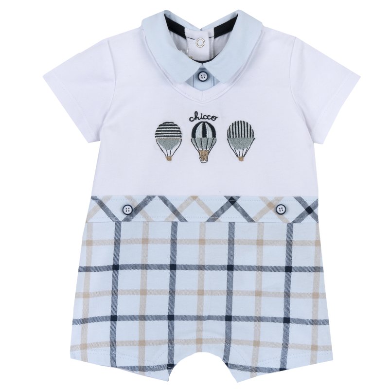 ROMPER SHORT SLEEVE - WHITE/LIGHT BLUE