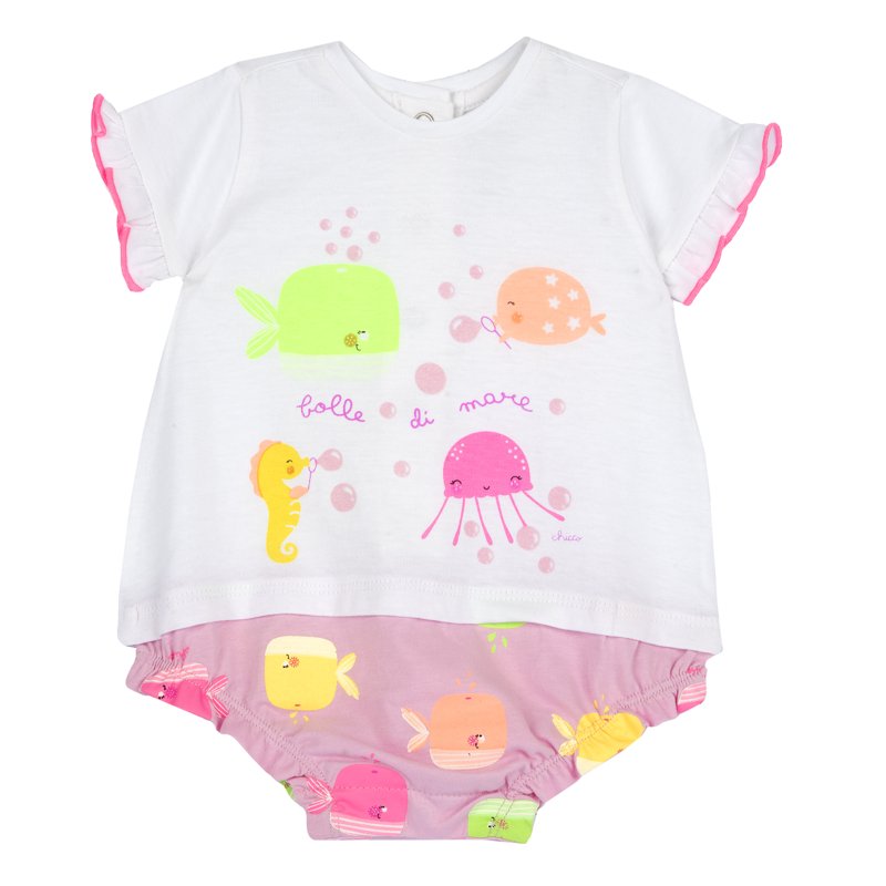 ROMPER SHORT SLEEVE - WHITE/PINK