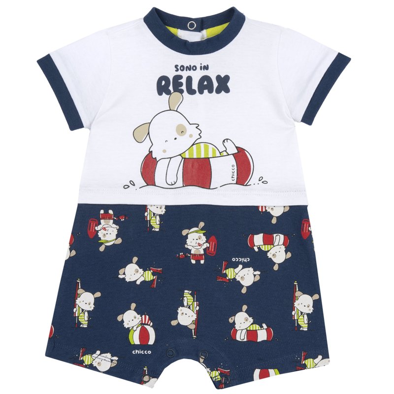 ROMPER SHORT SLEEVE - WHITE/BLUE