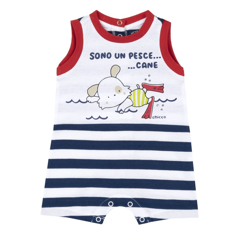 ROMPER SLEEVELESS - WHITE/BLUE