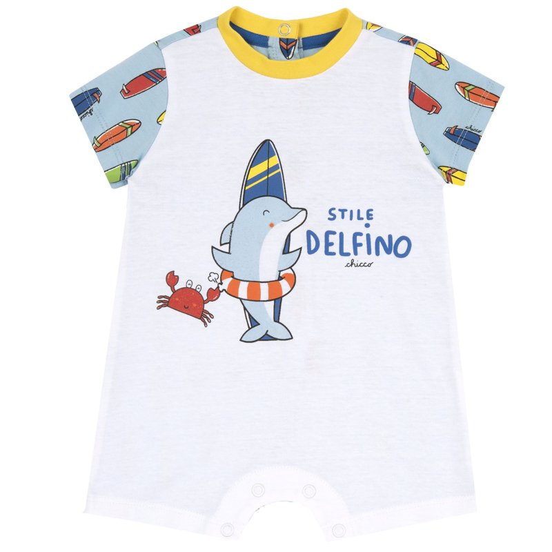 ROMPER SHORT SLEEVE - WHITE/LIGHT BLUE