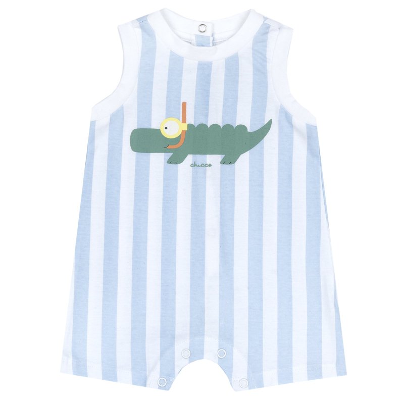 ROMPER SLEEVELESS - WHITE/LIGHT BLUE