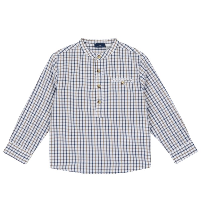 SHIRT LONG SLEEVE - WHITE/BROWN