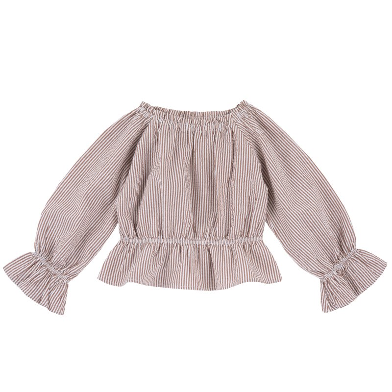 SHIRT LONG SLEEVE - WHITE/BROWN