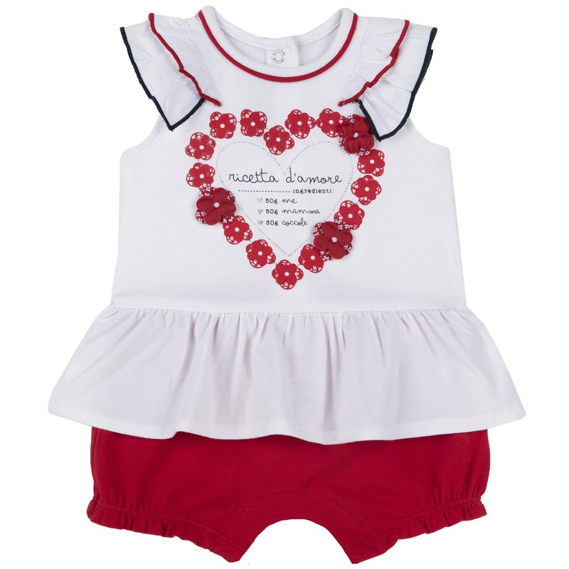 ROMPER SLEEVELESS - WHITE/RED