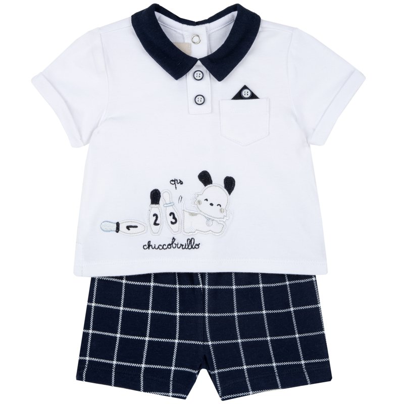 SET 2: POLO SHORT SLEEVE + SHORTS - WHITE/BLUE