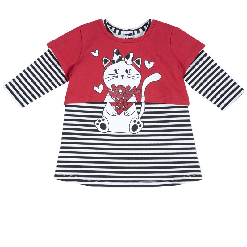 SET 2: T-SHIRT LONG SLEEVE + PINAFORE DRESS - MEDIUM RED