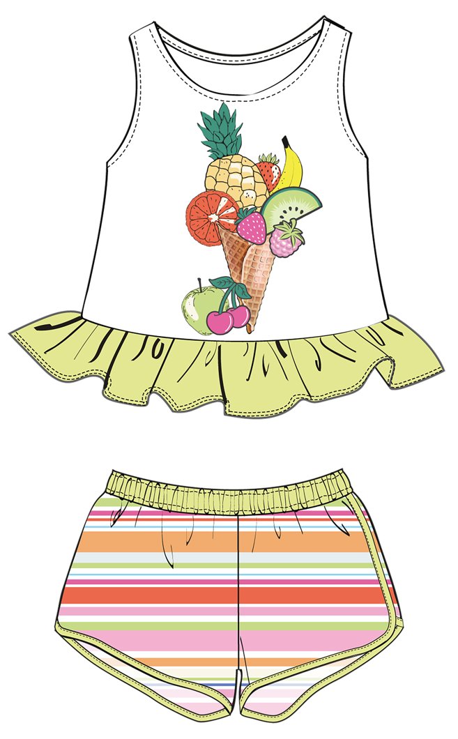 SET 2: TANK TOP + SHORTS - GREEN STRIPED