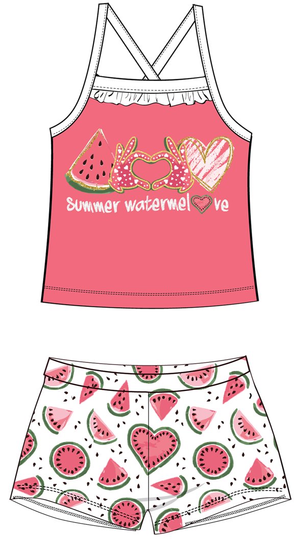 SET 2: TANK TOP + SHORTS - WHITE/PINK