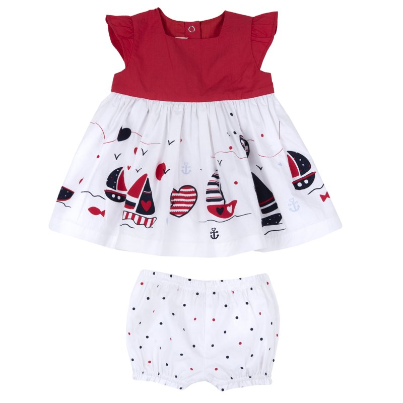 SET 2: DRESS SLEEVELESS + UNDERPANTS - WHITE/RED