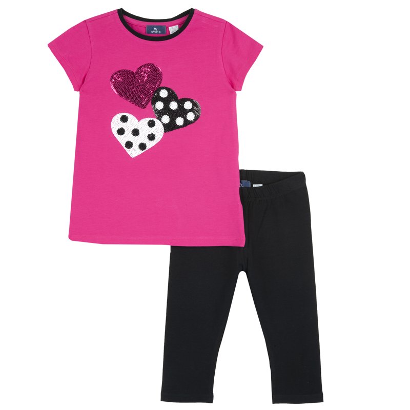 SET 2: T-SHIRT SHORT SLEEVE + PANTS - DARK PINK