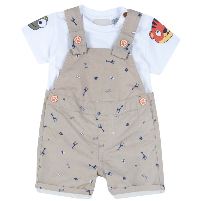SET 2: T-SHIRT SHORT SLEEVE + SHORT DUNGAREES - MEDIUM NATURAL