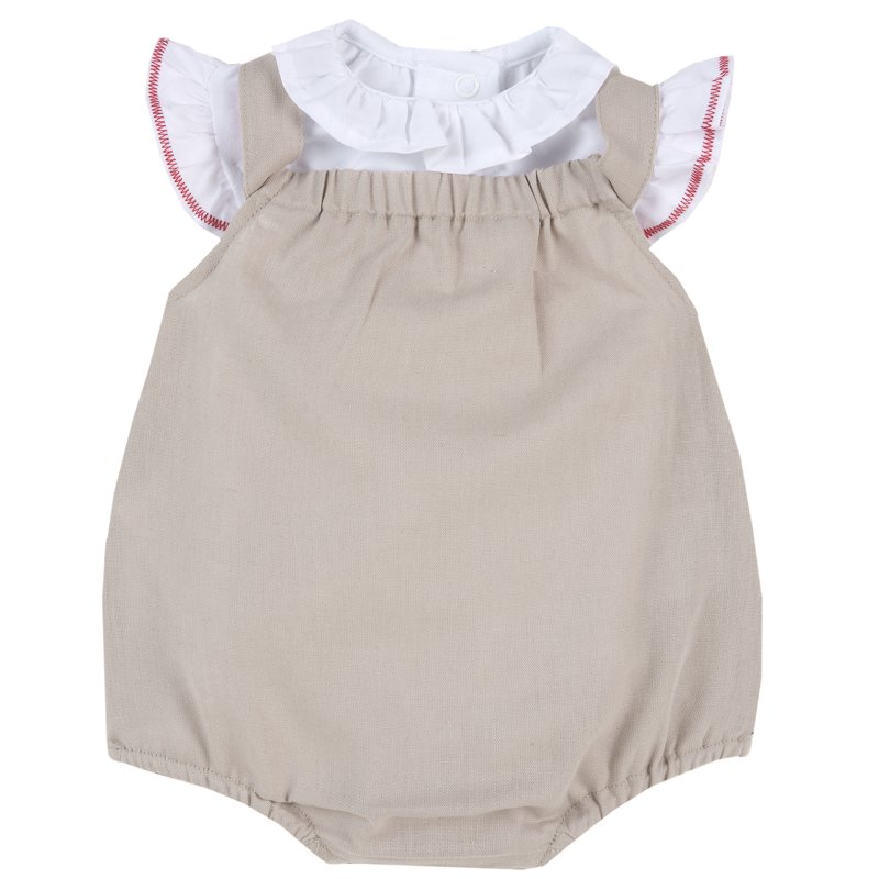 SET 2: BODYSUIT SHORT SLEEVE + SHORT DUNGAREES - MEDIUM NATURAL