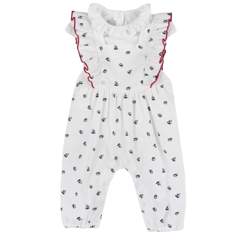 SET 2: BODYSUIT SHORT SLEEVE + LONG DUNGAREES - WHITE/BLUE