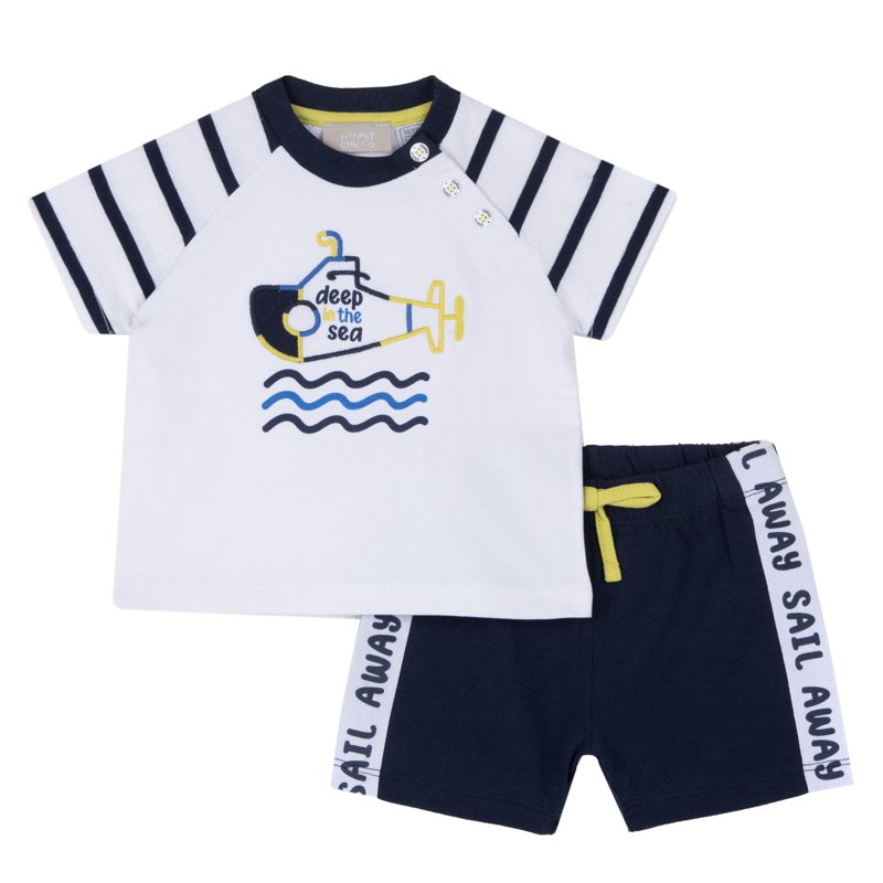SET 2: T-SHIRT SHORT SLEEVE + SHORTS - WHITE/BLUE