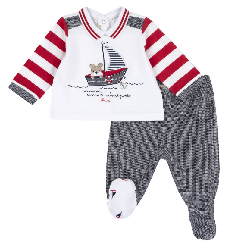 SET 2: BABY SWEATER + LEGGINGS - WHITE/BLUE