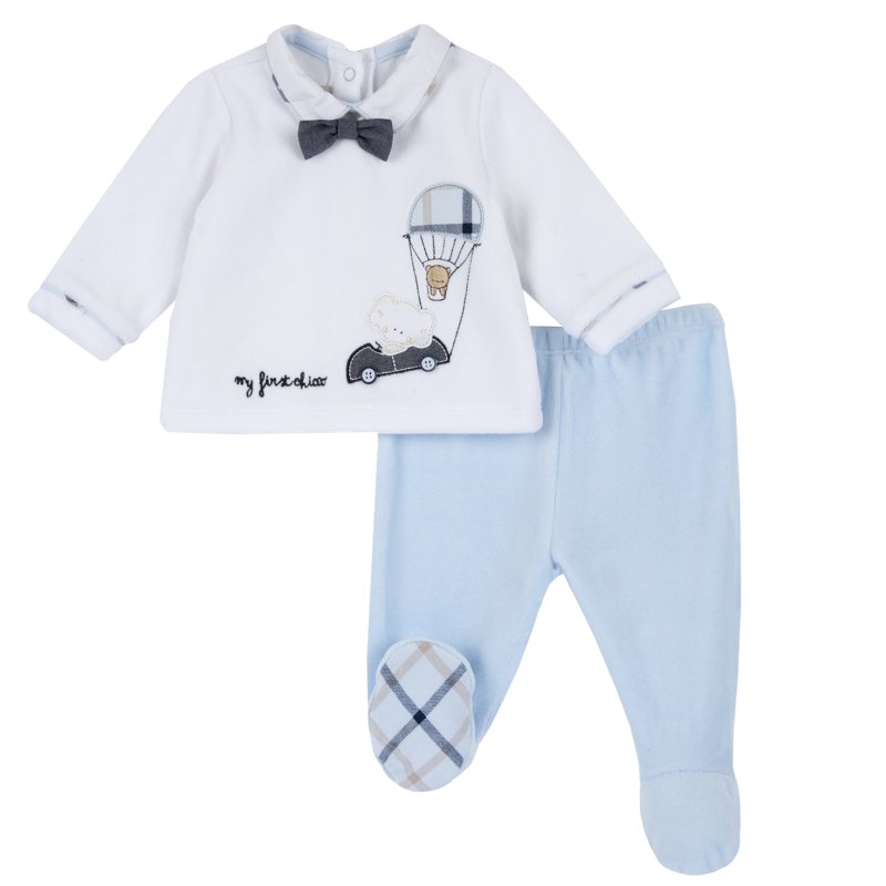 SET 2: T-SHIRT LONG SLEEVE + PANTS - WHITE/LIGHT BLUE