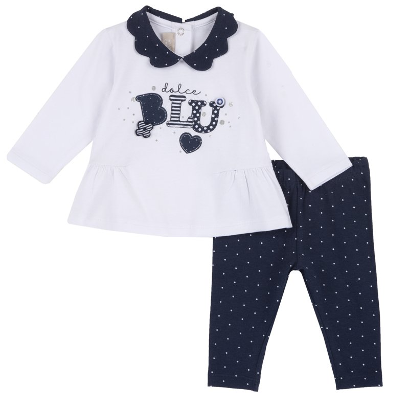 SET 2: T-SHIRT LONG SLEEVE + LEGGINGS - WHITE/BLUE