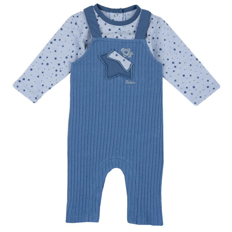 SET 2: BODYSUIT LONG SLEEVE + LONG DUNGAREES - DARK LIGHT BLUE