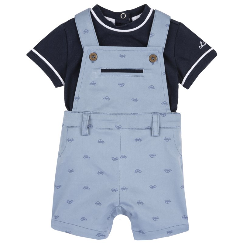 SET 2: T-SHIRT SHORT SLEEVE + SHORT DUNGAREES - MEDIUM LIGHT BLUE