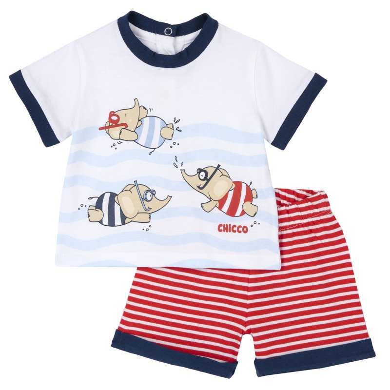 SET 2: T-SHIRT SHORT SLEEVE + SHORTS - WHITE/RED/GREY