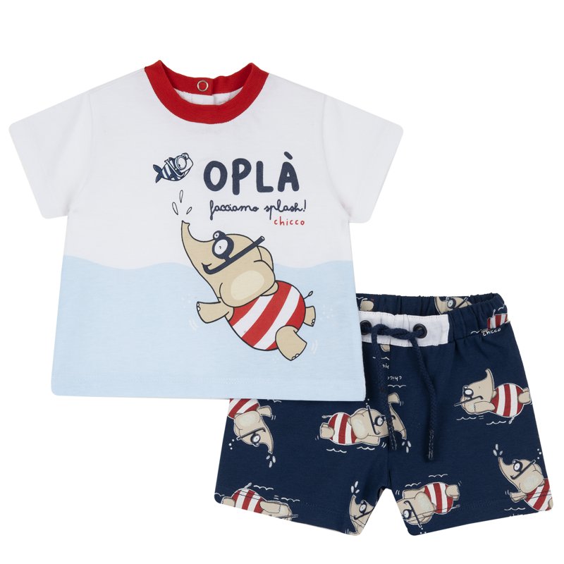 SET 2: T-SHIRT SHORT SLEEVE + SHORTS - WHITE/BLUE