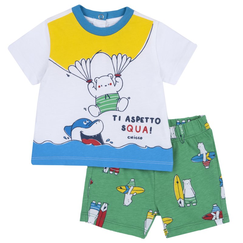 SET 2: T-SHIRT SHORT SLEEVE + SHORTS - WHITE/GREEN